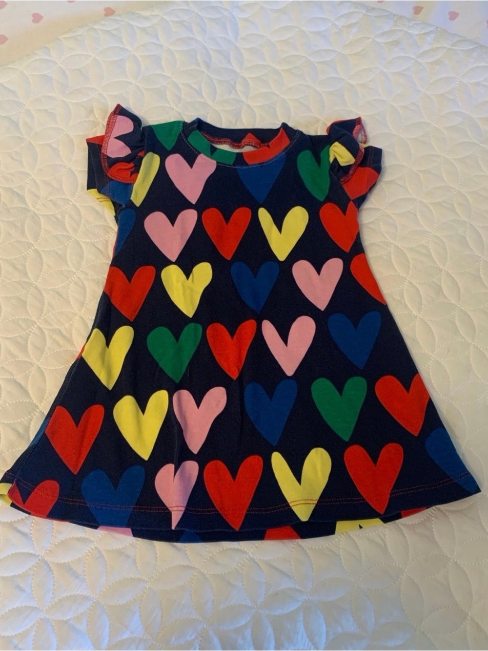 Kids Heart Print Navy Dress with Multicolor Hearts